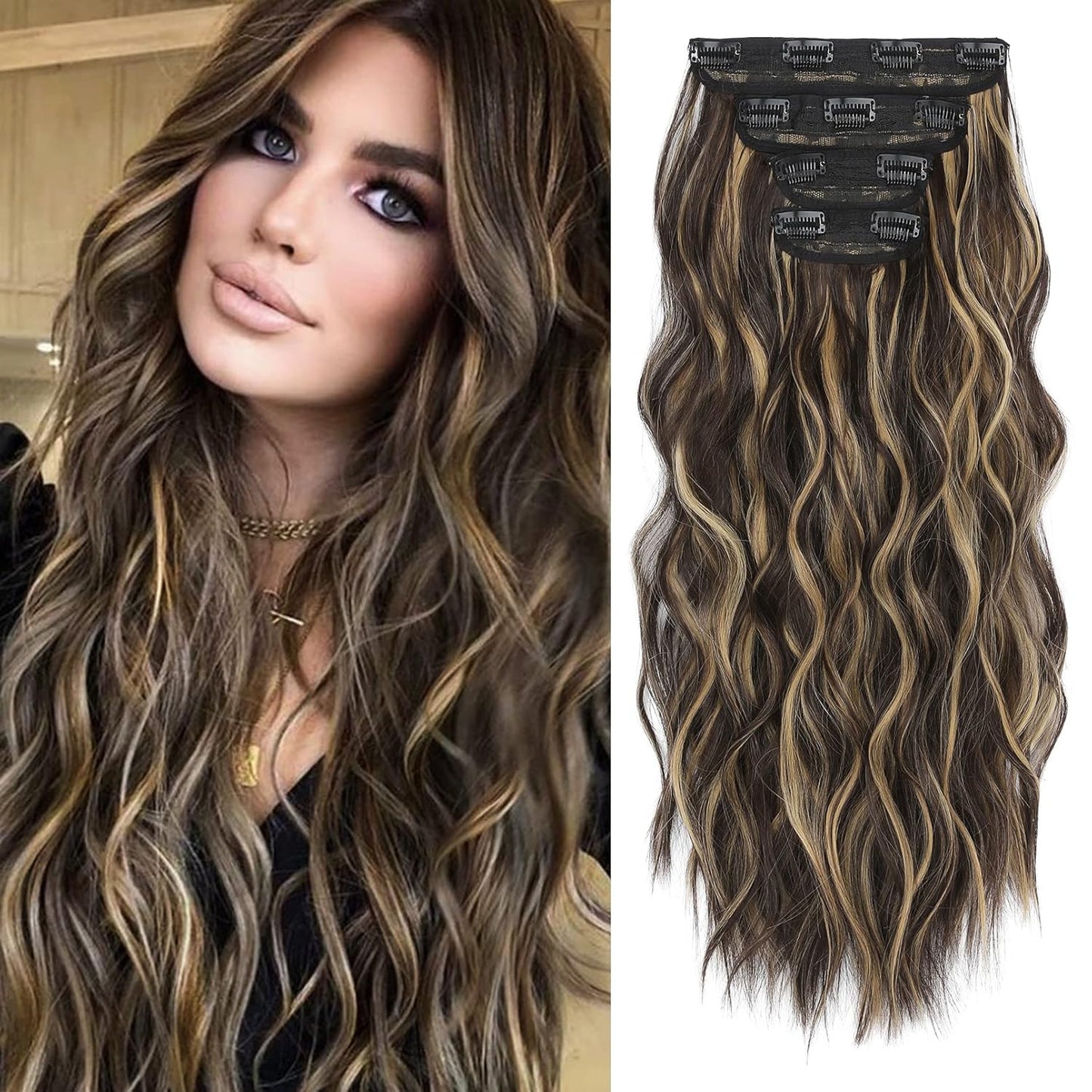 Clip-In Hair Extensions - 4PCS Natural Soft Synthetic Hairpieces for Women | Platinum Blonde
