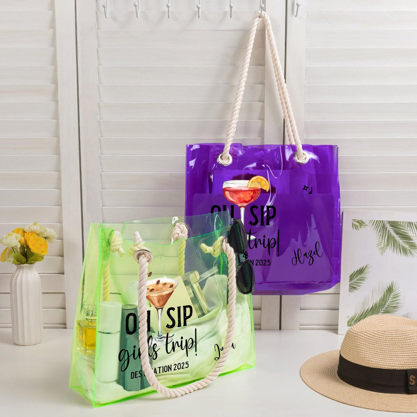 callie moment Personalized Tote Bag, Custom Tote Bags with Name Clear Waterproof Beach Tote, Beach Accessories Pool Travel Vacation Gift for Women