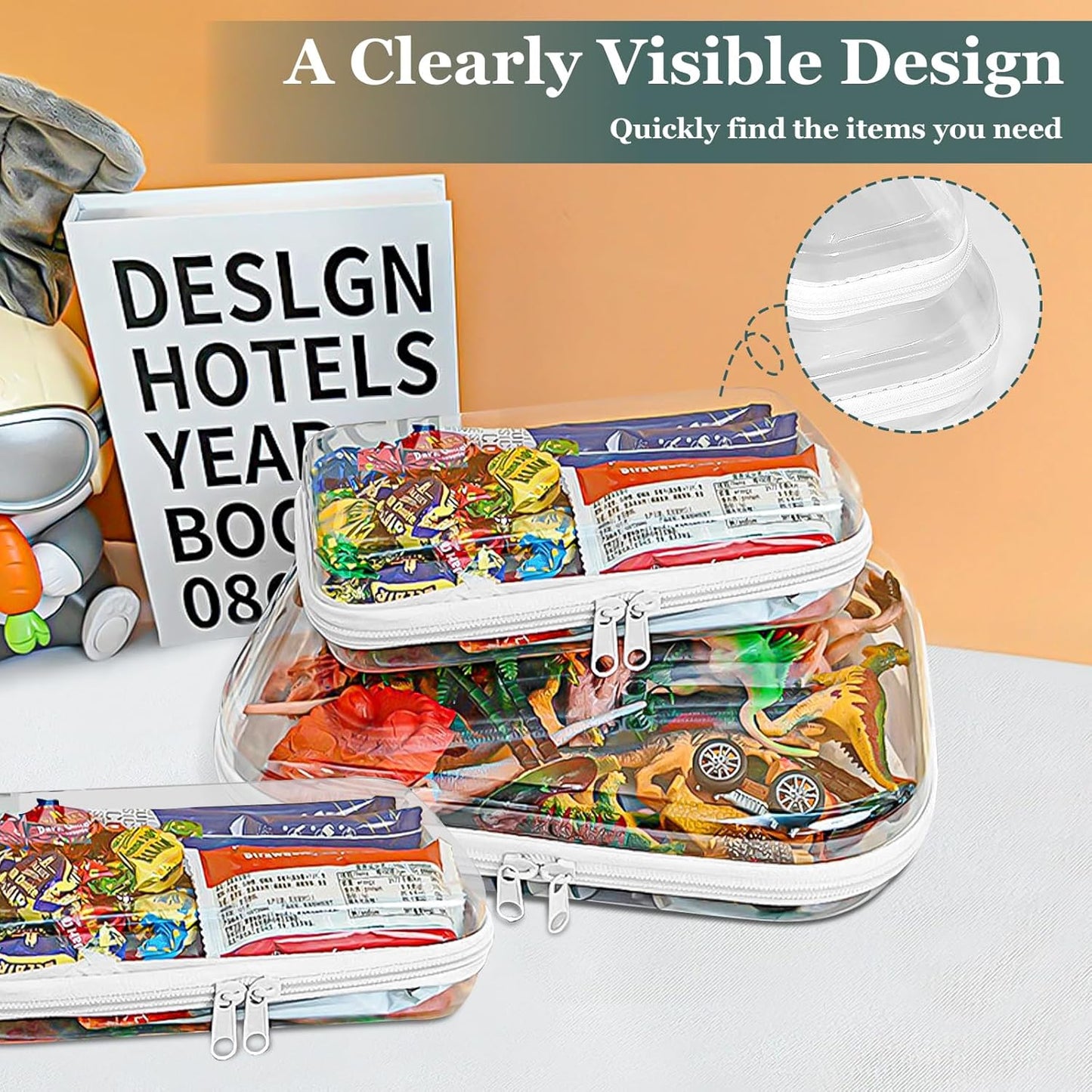 Clear Hard Shell Zipper Cases - Durable Plastic Pencil Storage Pouches | 3-Pack Small & Medium Sizes