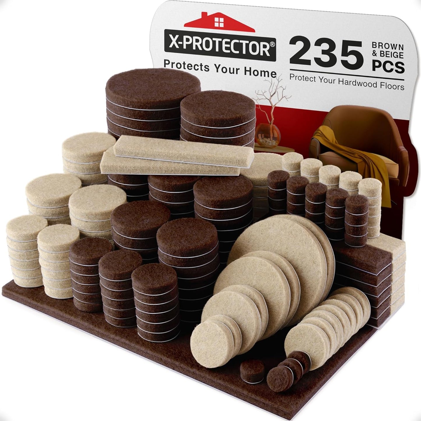 X-PROTECTOR Felt Furniture Pads - 133 PCS Premium Floor Protectors for Hardwood & Laminate | Brown & Beige