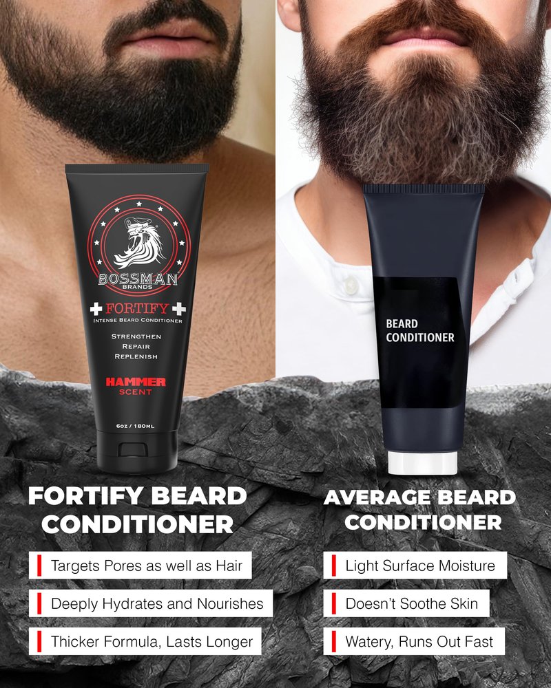 Bossman Fortify Intense Beard Conditioner for Men (Hammer Scent) – Moisturizes, Replenishes & Protects with Natural Ingredients – Thicker Formula, Made in USA