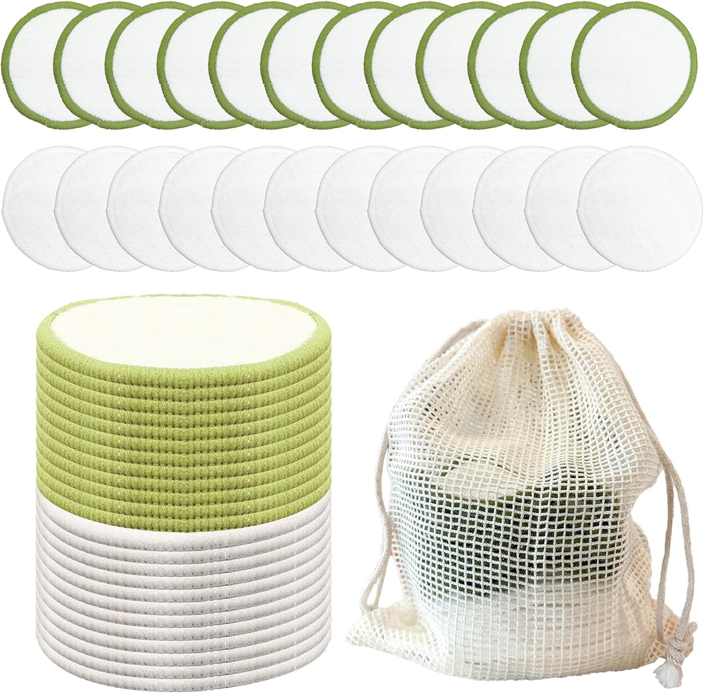 Reusable Makeup Remover Pads - Eco-Friendly Bamboo Cotton Rounds for All Skin Types | 30 Pack with Storage Bag