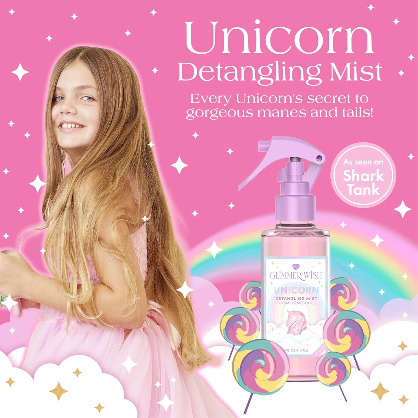 Unicorn Hair Detangler Spray - Tangle-Free Leave-In Conditioner for Kids & Women, 5 fl oz | Moisturizing Mist