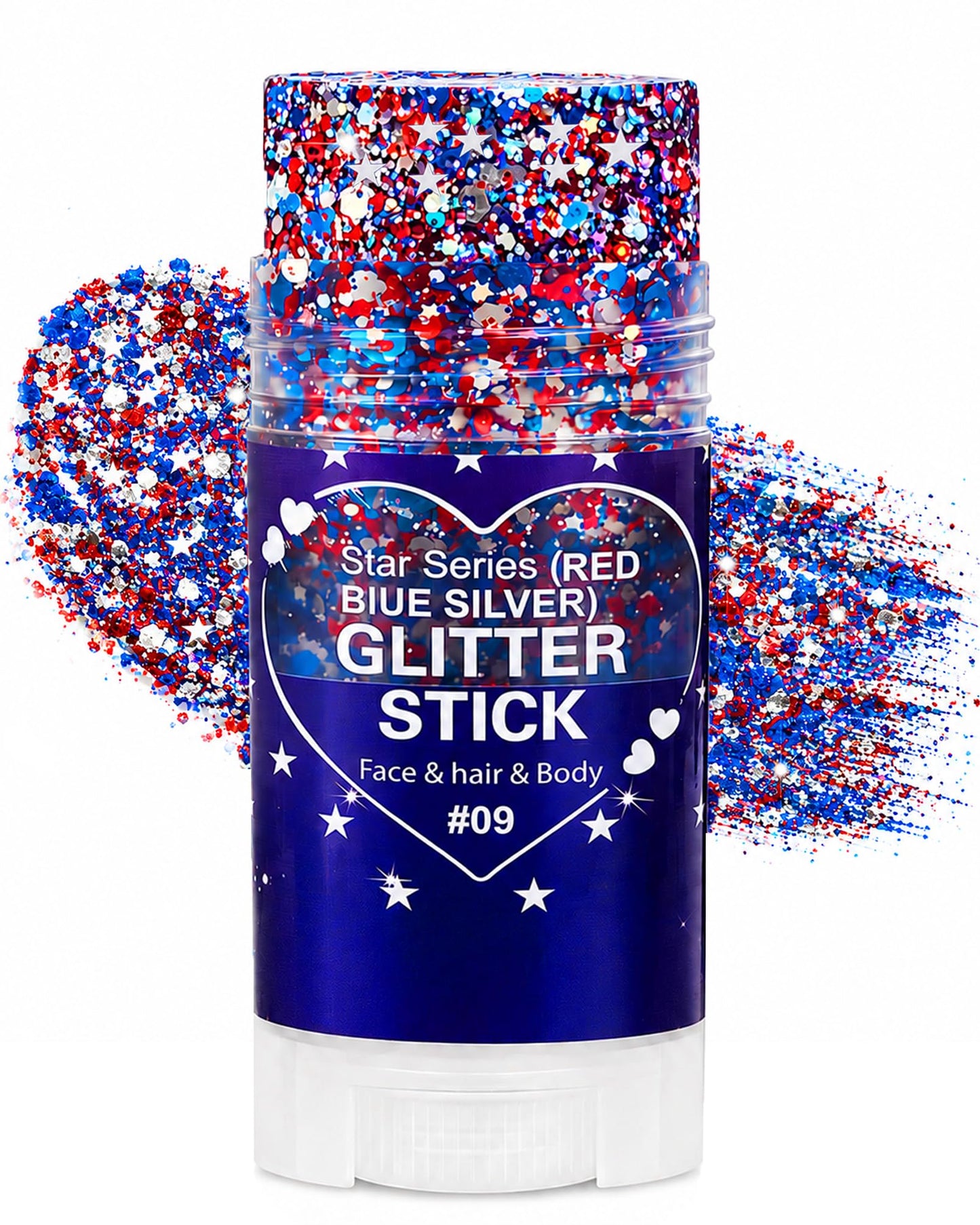 Honlley Patriotic Red White and Blue Face Hair Body Glitter Stick, Waterproof 4th of July Outfits Accessories for Women Kids, USA Flag Fourth Sparkle Makeup for 250 Anniversary Memorial Veterans Day