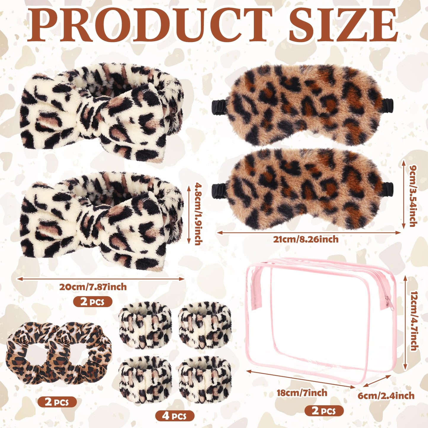 Hoteam 10 Pcs Slumber Party Supplies for Women Spa Sleepover Party Favor Spa Headband Wristband Sleep Eye Mask Velvet Scrunchies for Skin Care Makeup Slumber Night Favor(Leopard Print)