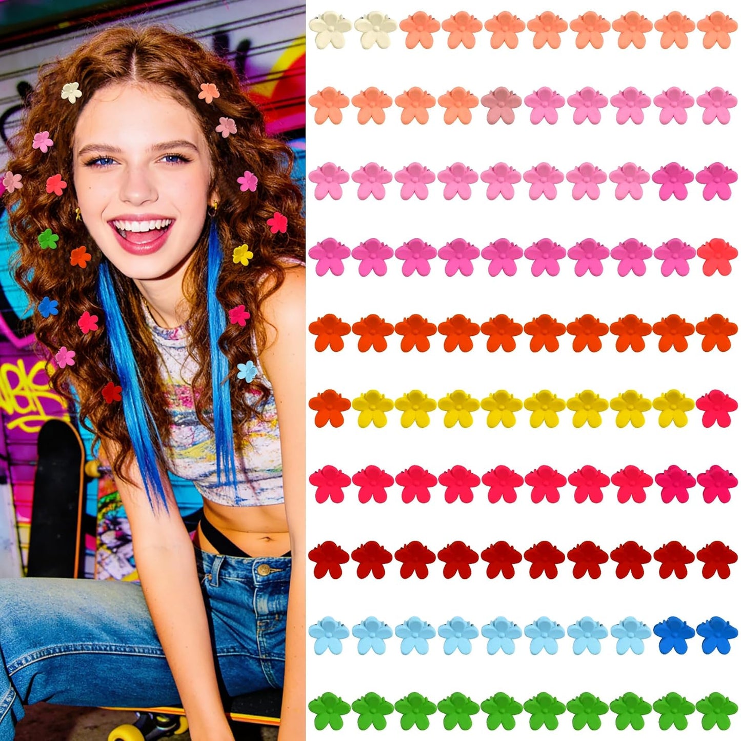 Mini Flower Hair Clips - 100Pcs Colorful Tiny Claw Clips for Women & Girls | Perfect for Short Hair & Gifts