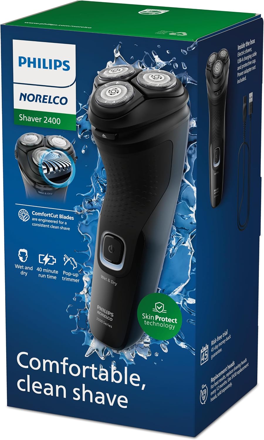 Philips Norelco Shaver 2400 Series - Wet & Dry Electric Shaver with Pop-Up Trimmer | Deep Black, Model X3001/90