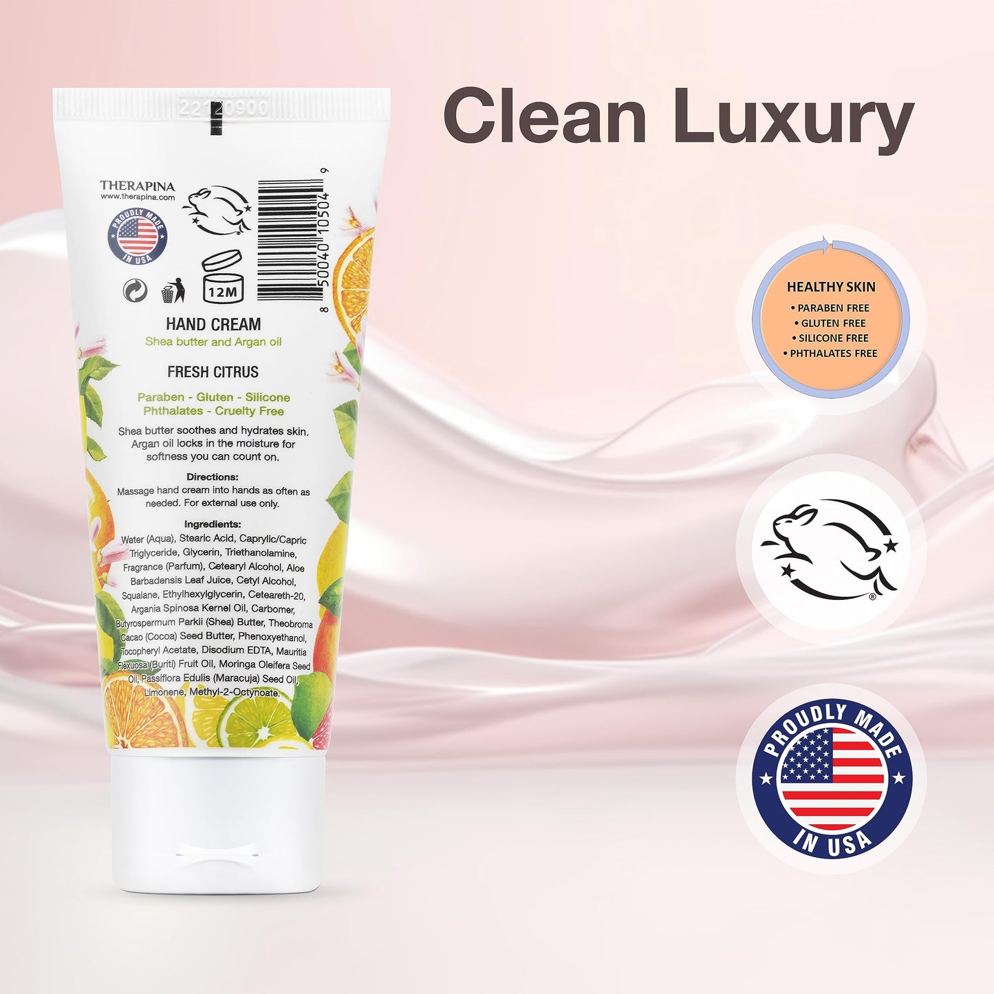 THERAPINA Aromatherapy Hand Cream for Dry Skin – Shea Butter Hand Cream for Women and Men with an Awakening, Long-Lasting Fresh Citrus Scent – Vegan Hand Cream Lotion for Dry Skin, 3 Oz.