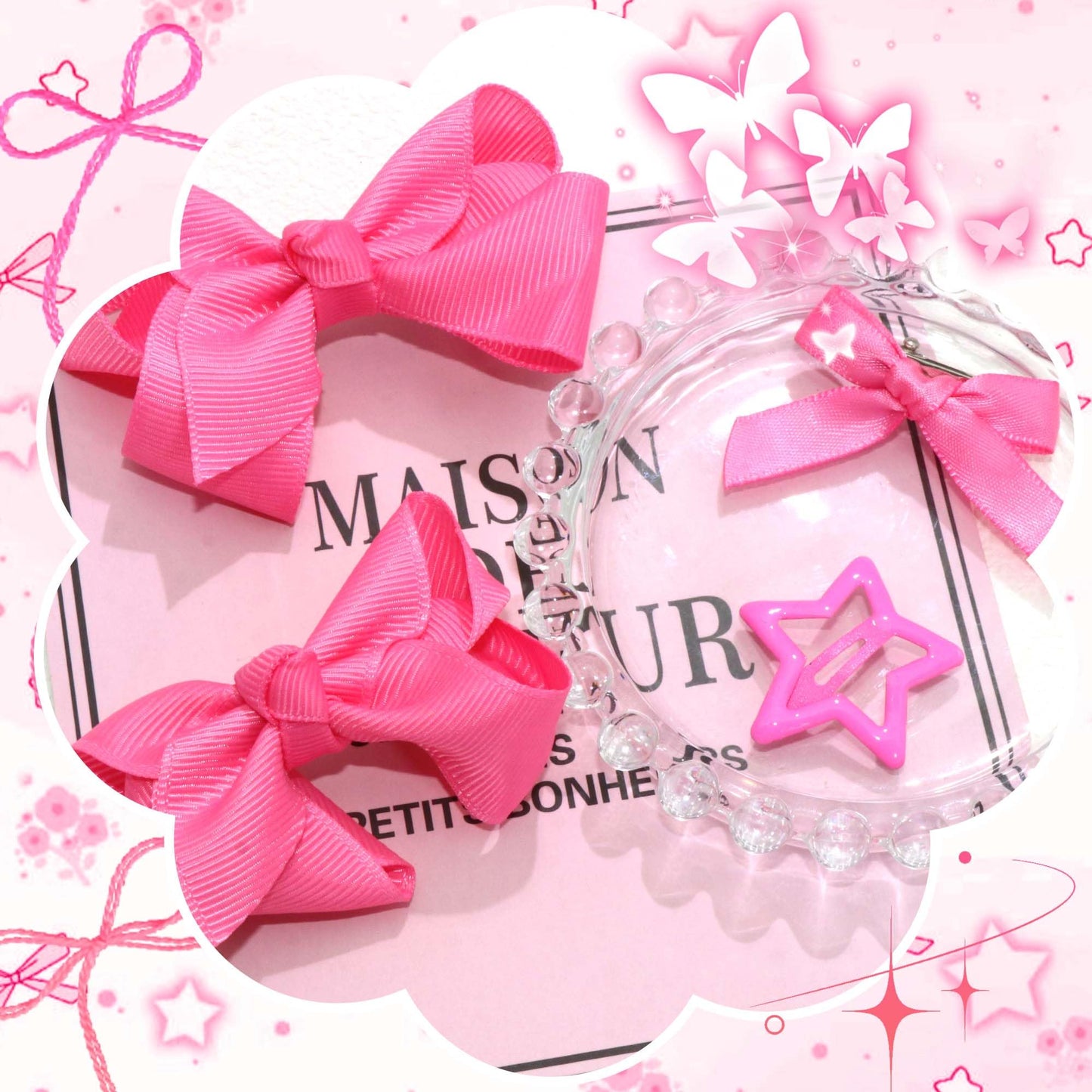 STGDAK Hot Pink Hair Bows Coquette Star Clips Cute Bow For Girls Grosgrain Ribbon Bow Clip Easter Mini Bowknot Barrette Kawaii Easter Basket Stuffers For Girls Decor
