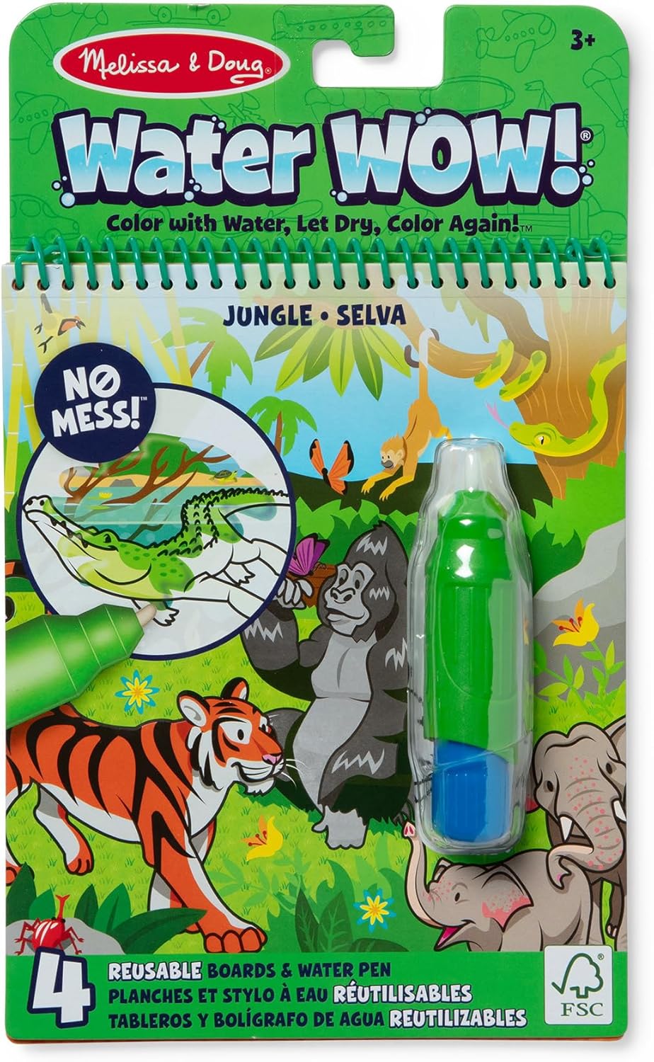 Melissa & Doug Water Wow! Mess-Free Coloring Book - Reusable Water-Reveal Activity Pad for Toddlers & Kids Ages 3+ | Animal Theme