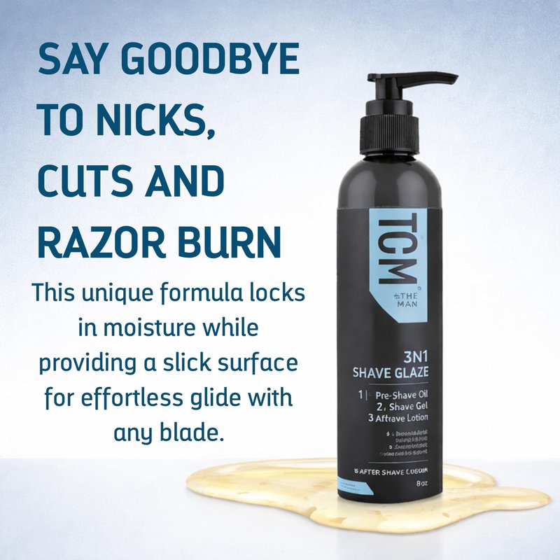 TCM 3N1 Men's Shave Glaze – Pre-Shave, Shaving Gel & Aftershave – Hydrating & Soothing Cruelty-Free Formula, for Comfort, Precision, and Easy Glide, 8 oz (Pack of 1)