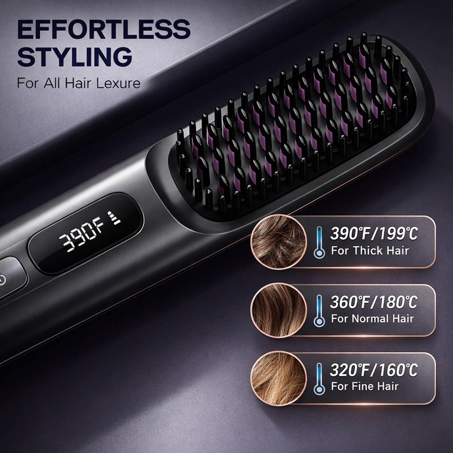 NUMOYA Go Brush Pro Portable Cordless Hair Straightener Brushs for Travel, with 30s Fast Heat, 3 Temperature Settings (Gray)