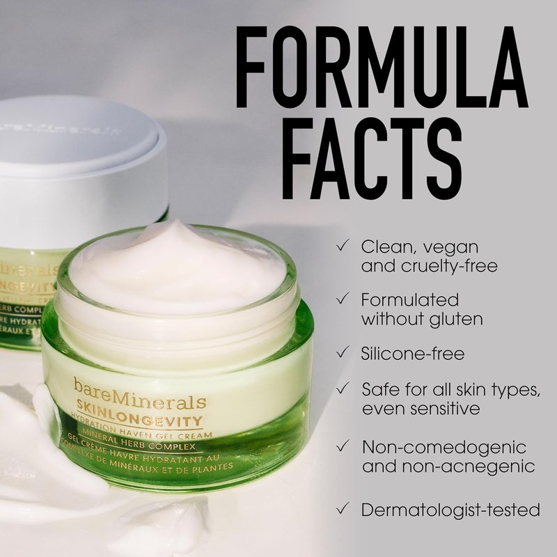 bareMinerals SKINLONGEVITY Gel Cream - Lightweight Moisturizer with Niacinamide, Zinc & Ceramides for All Skin Types
