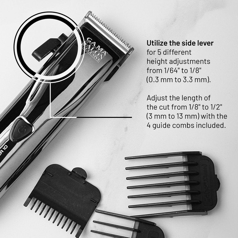 GA.MA Pro Power 10 Hair Clipper, Corded or Cordless, 9000 RPM Motor, DLC-Coated Blades, Lithium Battery, Adjustable Cutting Length