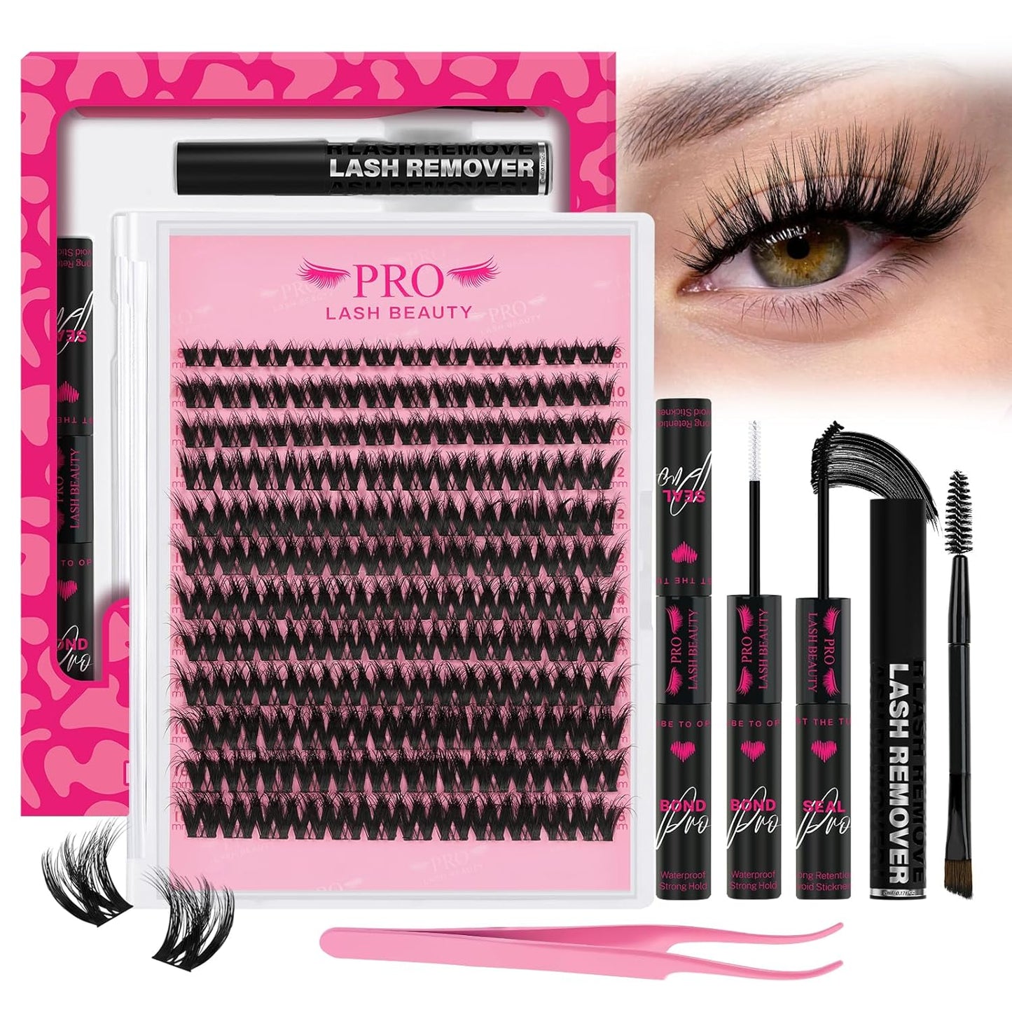 Lash Clusters Kit - 3D Volume Eyelash Extensions with Bond & Seal | 144 Pcs DIY Kit (Sunrise, 8-18 Mix)