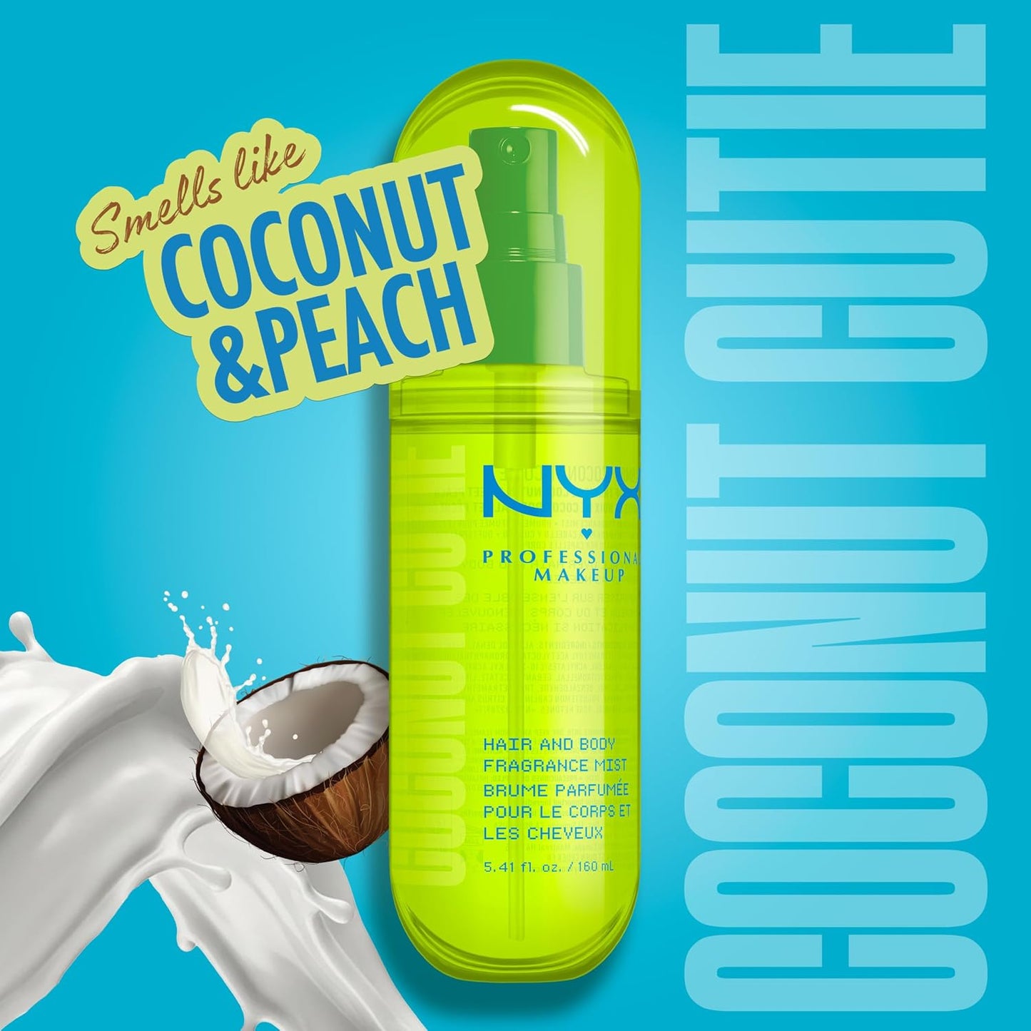 NYX Fat Oil Fragrance Mist - Coconut Cutie Hair & Body Spray | Vegan, Long-Lasting 2.7 fl oz
