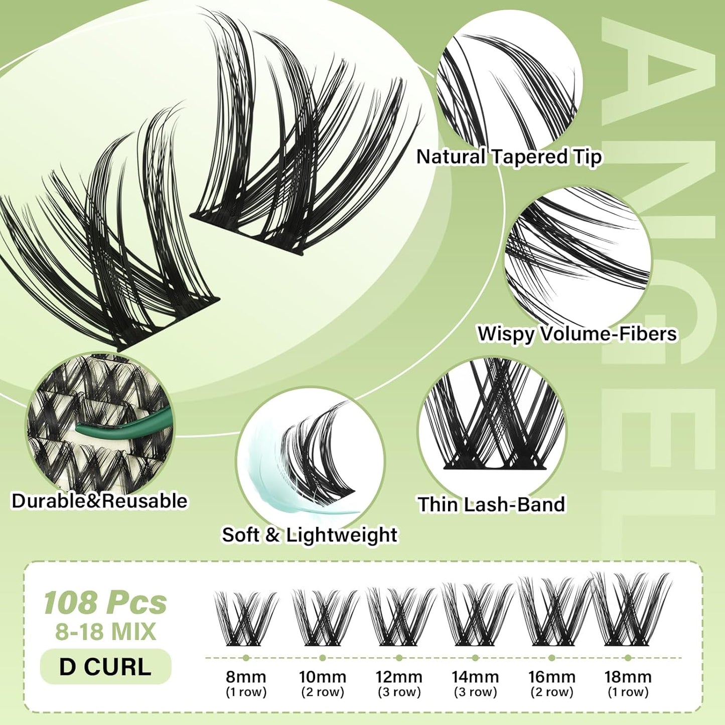Angel Lash Clusters - 8-18mm D Curl Wispy Eyelash Extensions for Natural Look | Waterproof DIY Lashes