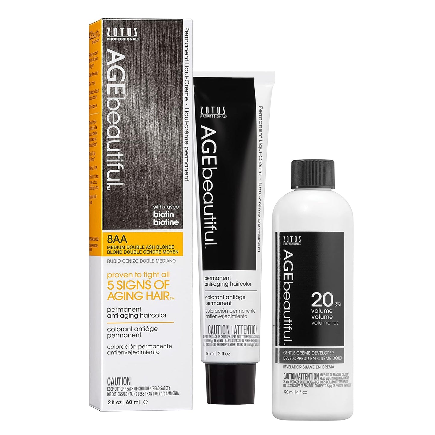 AGE Beautiful Permanent Hair Color Cream - 100% Gray Coverage Hair Dye with Biotin for Fuller, Thicker Hair | Professional Salon Quality