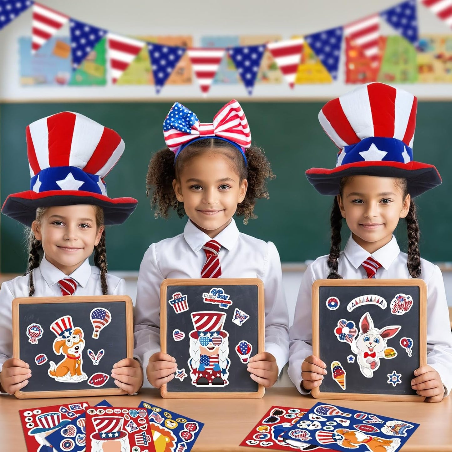 36 Pack 4th of July Crafts for Kids - DIY Patriotic Face Stickers & Party Decorations