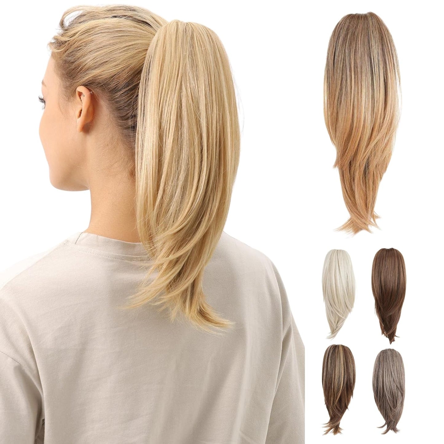 10-Inch Straight Claw Clip-In Ponytail Hair Extensions - Black | Realistic Synthetic Hair for Women & Men