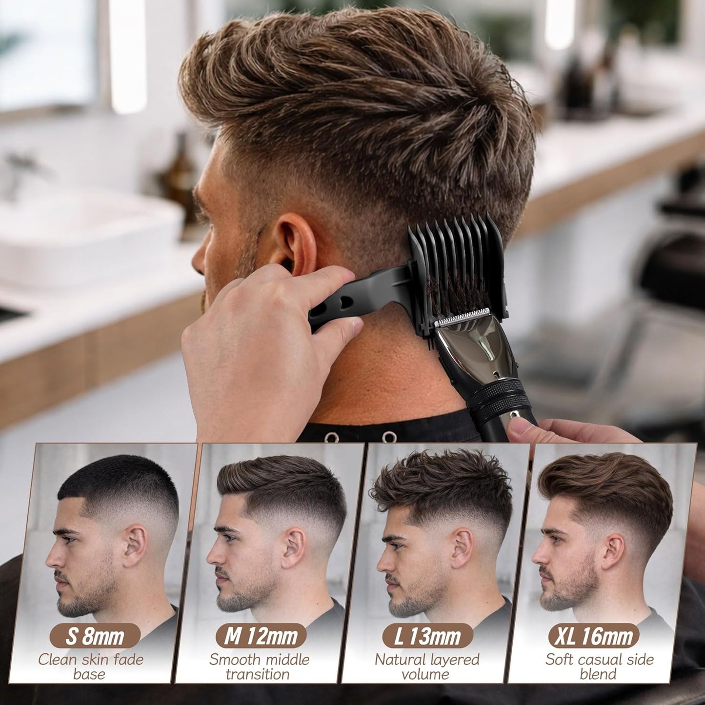 4-in-1 Detachable Fade Comb Set - Professional Barber Comb for Men's Fade Haircuts | 4 Sizes, Easy Snap-On, Black