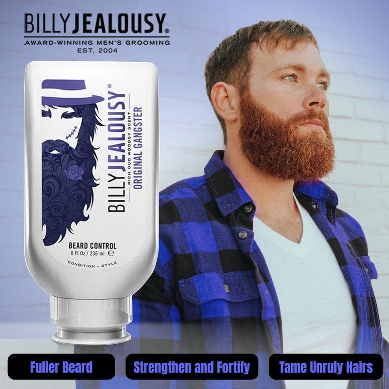 Billy Jealousy Original Gangster Beard Control Leave In Beard Conditioner for Men with Aloe Leaf Juice and Panthenol Softens Hair and Skin, Light Hold with Matte Finish, 8 Fl Oz