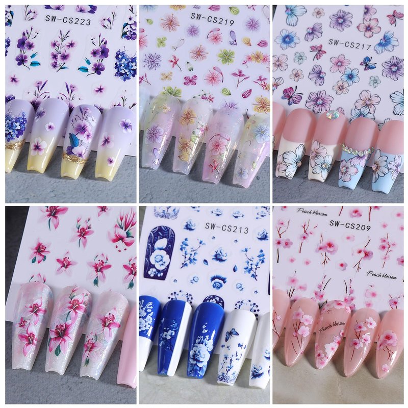 Flower Stickers for Nail Art Decals - 12 Sheets Spring Butterfly Nail Stickers with Tweezers 3D Floral Leaves Plant Nail Art Designs DIY Self Adhesive Daisy Blossom Nail Supplies Decorations