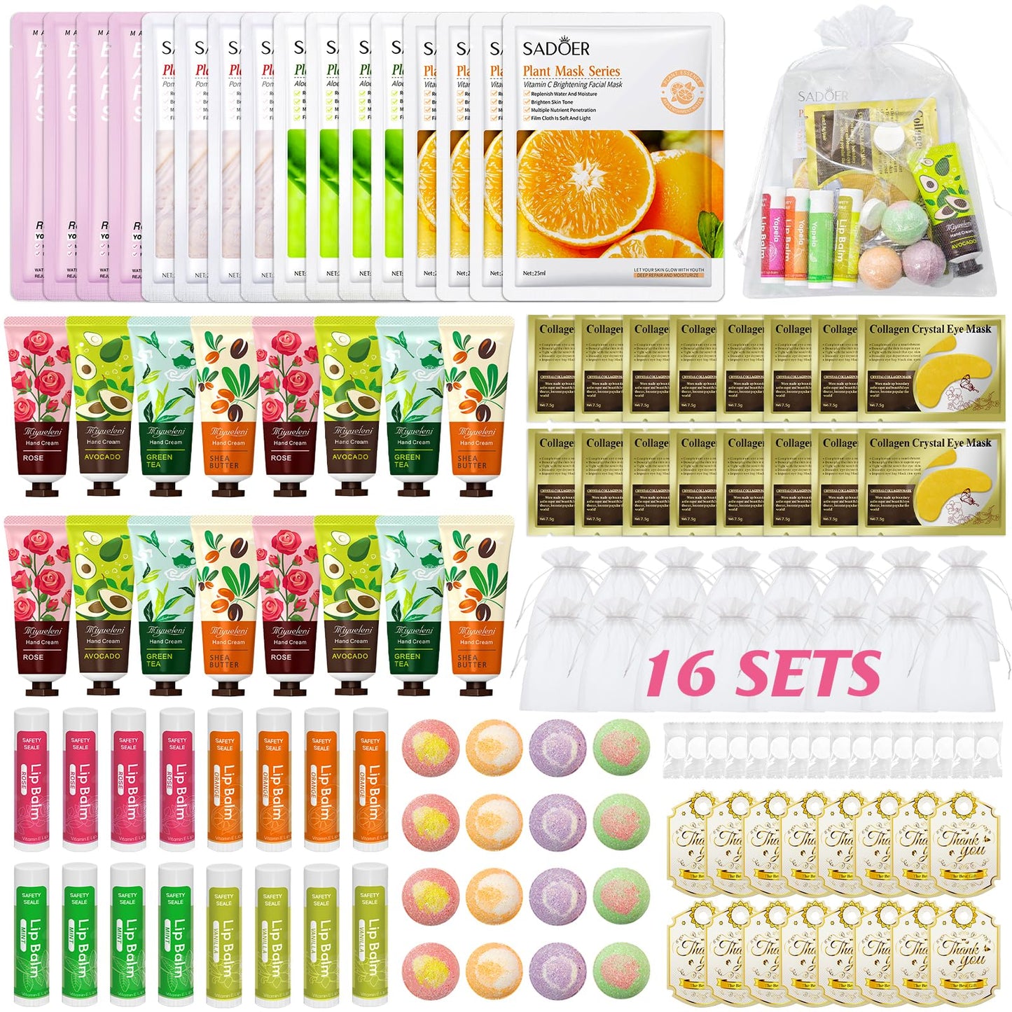128 PCS Spa Party Supplies for Women, Spa Kit Include Lip Balm,Facial Masks, Hand Cream, Under Eye Patches, Foot Bath Bombs, Ideal for Gift Giving,Sleepover Party Supplies for Girls Valentine