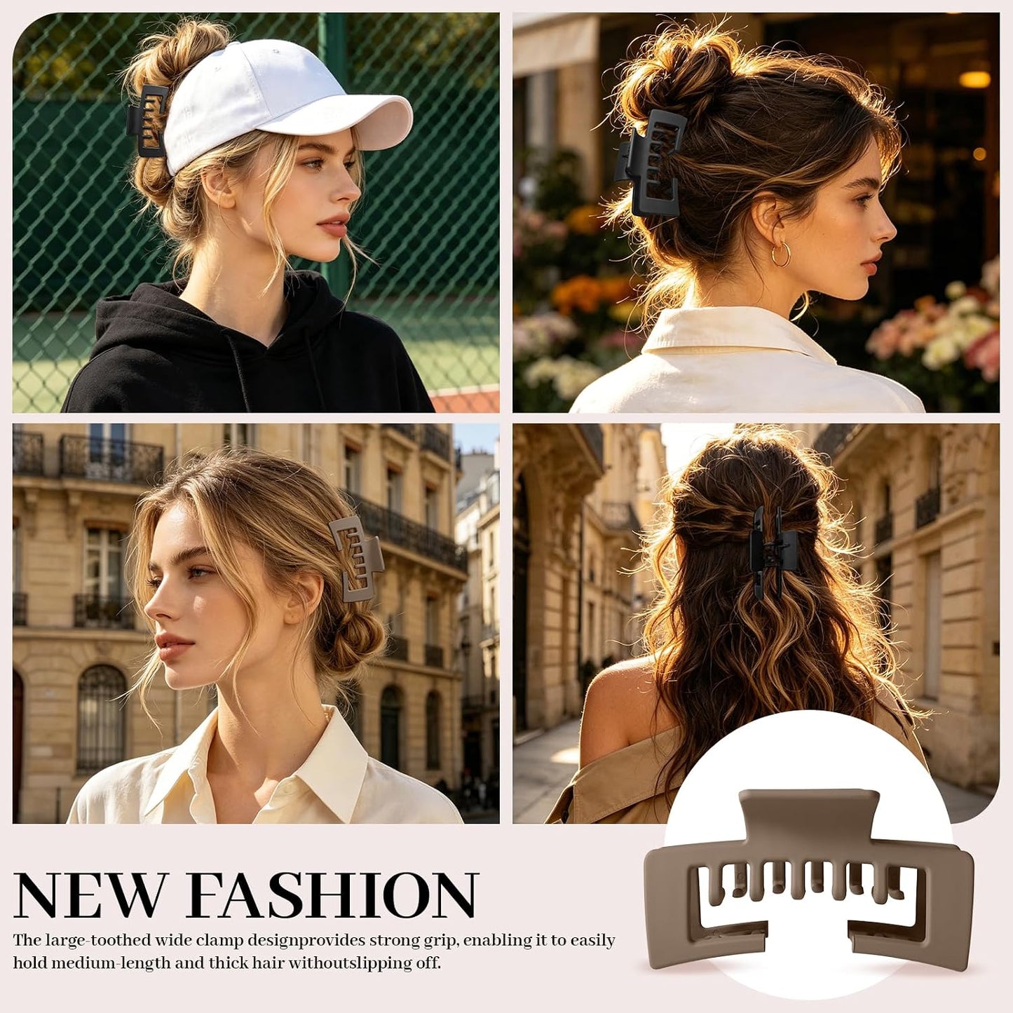 Baseball Cap Claw Clips - 2 Pcs Large Non-Slip Hair Clips for Women | Perfect for Thick & Fine Hair (Black & Brown)