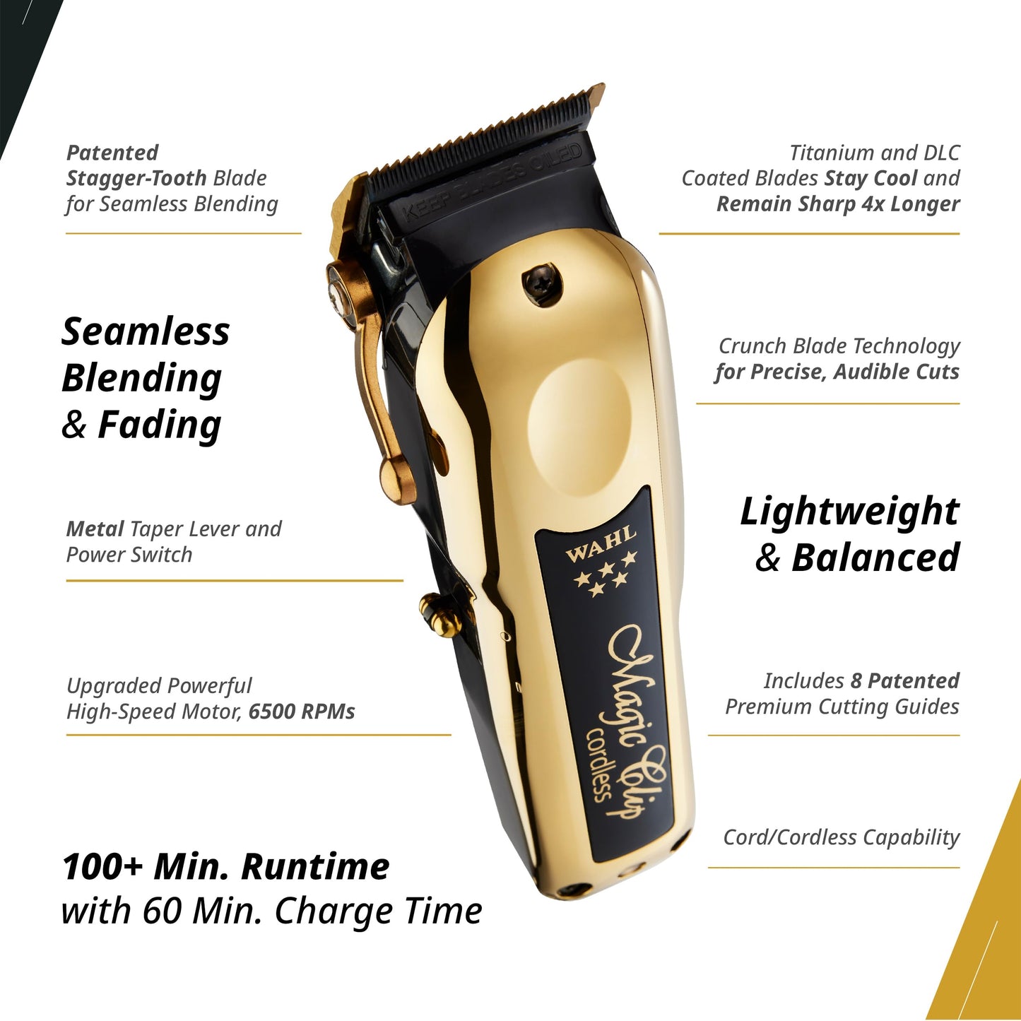 Wahl Professional 5 Star Cordless Magic Clip Gold, High-Performance Hair Clipper with 100+ Minute Run Time, Lithium Ion, Gold