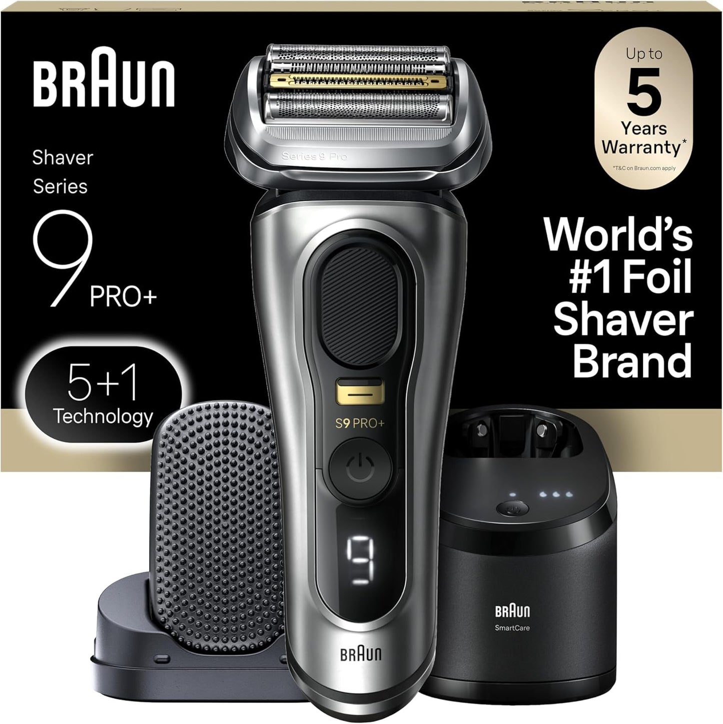 Braun Series 9 PRO+ Electric Razor for Men - 5 Pro Shaving Elements, Wet/Dry Use | SmartCare Center, 9597cc