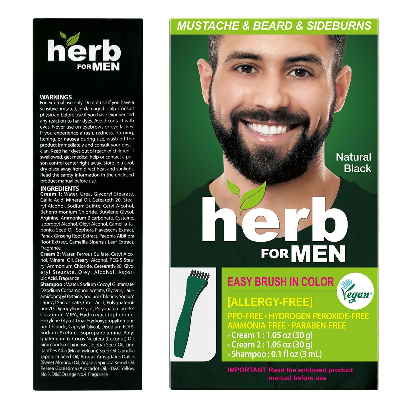 Mustache & Beard Dye for Men - Natural Black, PPD-Free & Vegan | Gentle on Sensitive Skin