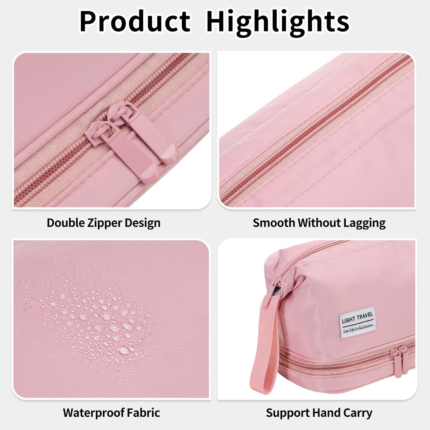Haokuaile Hanging Travel Toiletry Bag for Women, Makeup Bag, Compact, sturdy, Lightweight, Waterproof, Simple and Practical, Functions As Both Cosmetic Organizer And Toiletry Bag (Woman, Pink)