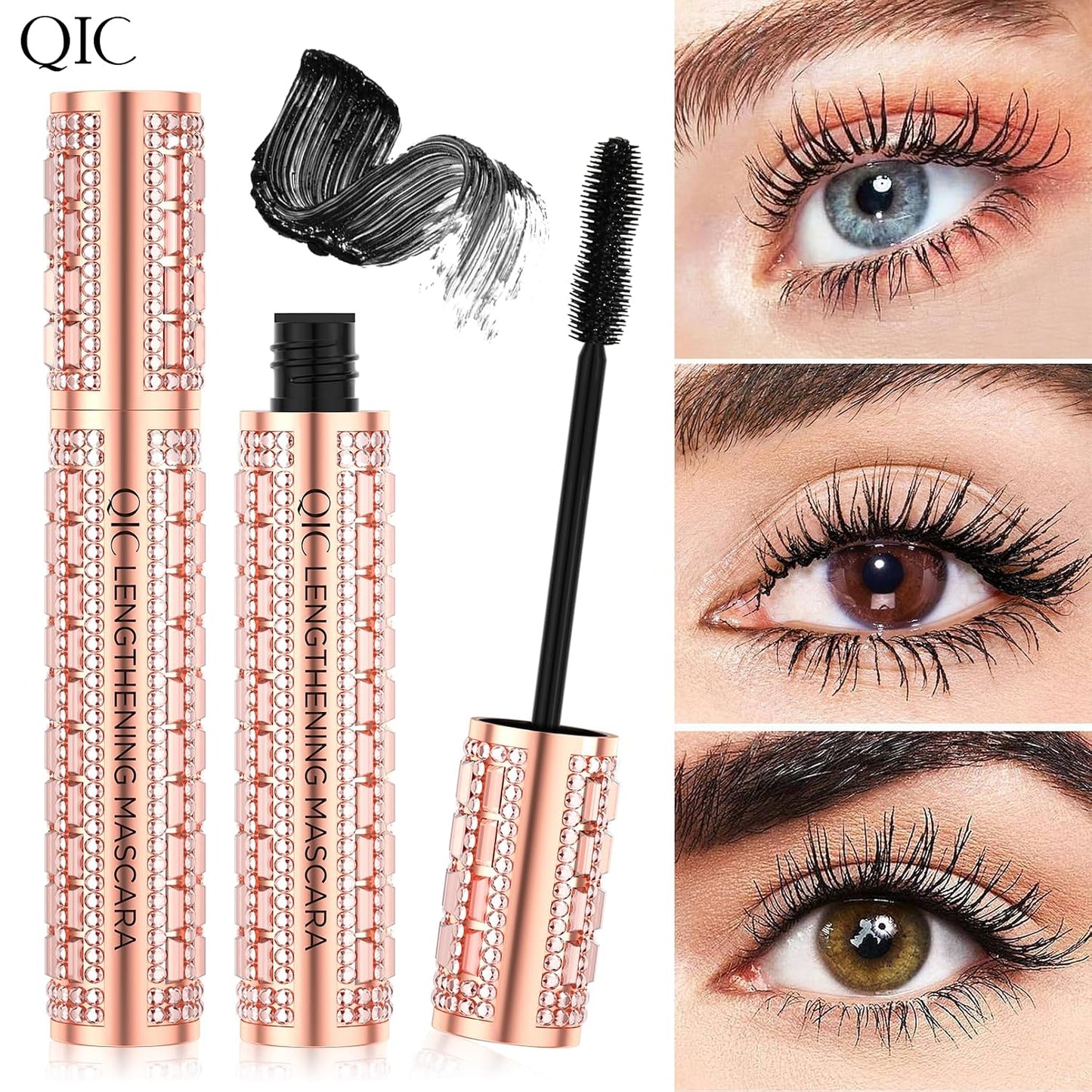 Waterproof Lengthening & Curling Mascara - Natural Fiber Formula for Long, Dense Lashes | Smudge-Proof, Black