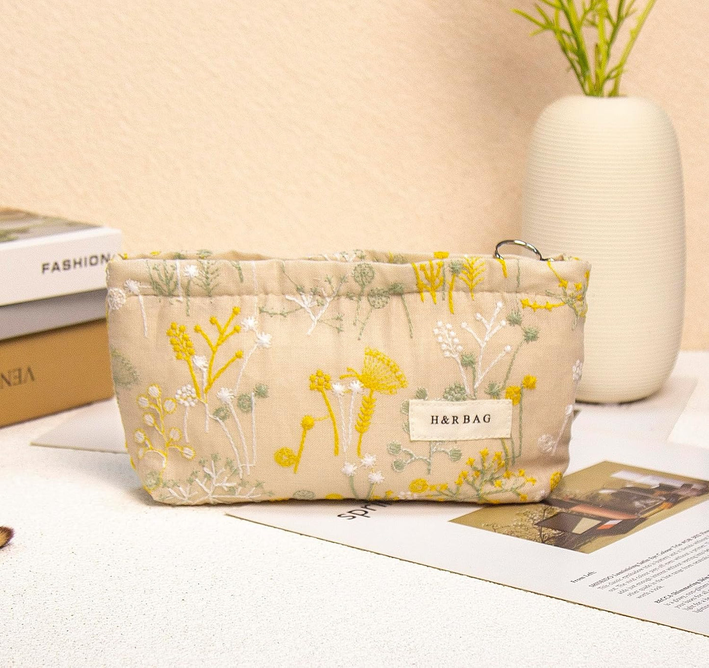 Large Floral Makeup Bag Set - 2 Pcs Travel Toiletry Organizer for Women | Embroidered Cosmetic Pouches with Zipper