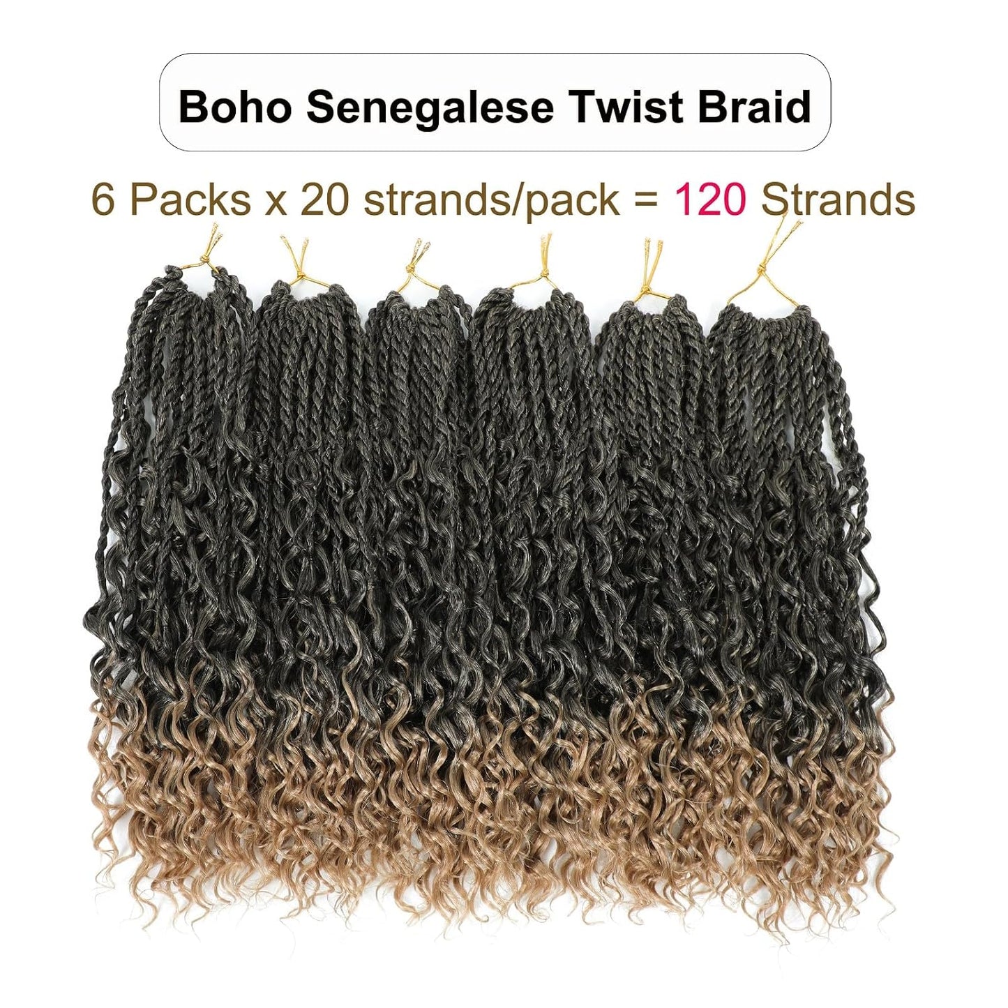 Goddess Twist Braids - Ombre Black Brown Crochet Hair Extensions | 14-Inch Curly Ends, 6 Packs for Black Women