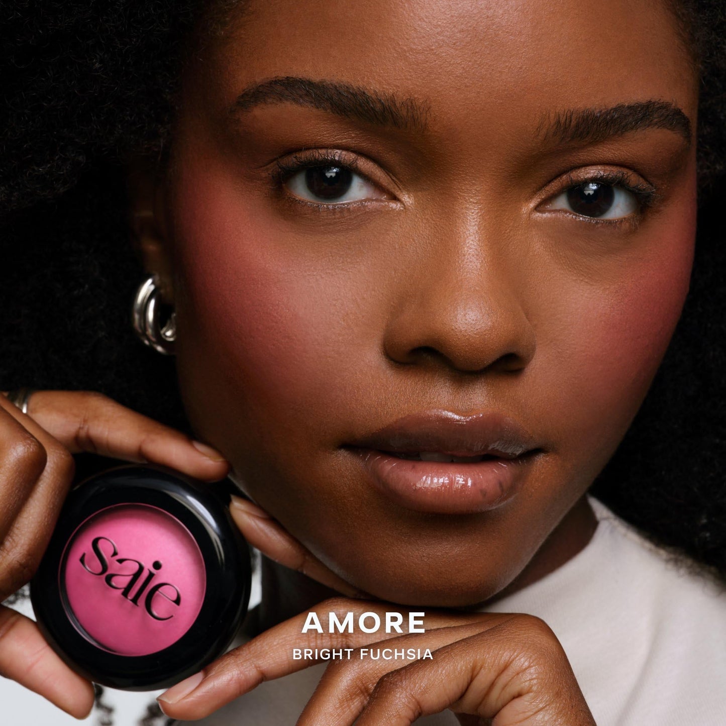 Saie SuperSuede Baked Blush - Talc-Free Powder Blush for Cheeks Infused with Hyaluronic Acid, Glycerin + Squalane - Hydrating Face Makeup for a Natural, Diffused Flush of Color - Amore (0.1 Ounce)