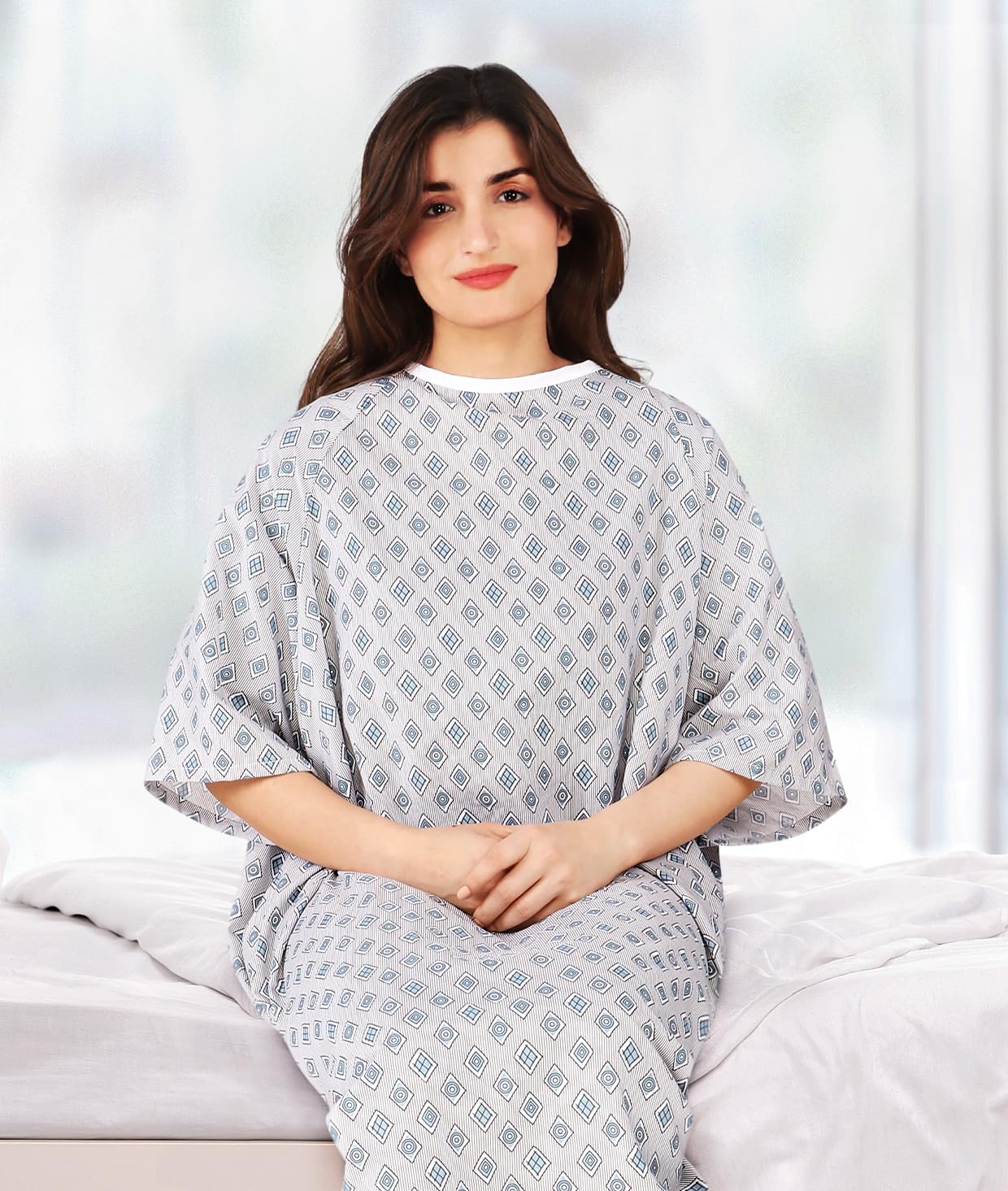 Utopia Care 4 Pack Unisex Hospital Gowns, Long Length Patient Gowns with Back Tie, Comfortably Fits Sizes up to 2XL, Pack of 4, Blue Red Diamond