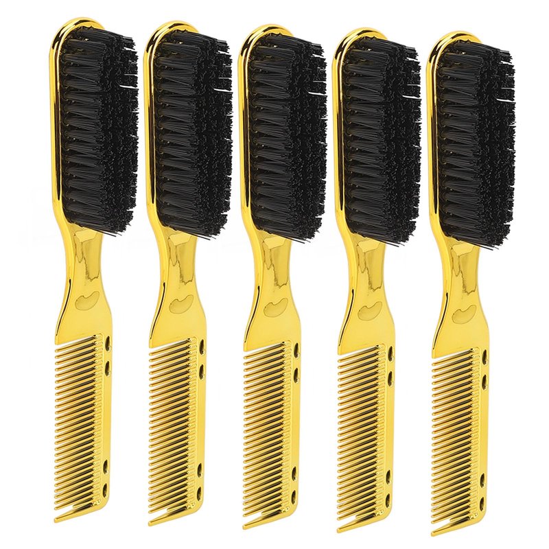 MOUMOUTEN 5Pcs Double Ended Hair Brush, Comb for Men Gold ABS Nylon Styling Tool Detangle Beard Grooming Brush Compact Lightweight Home Travel Salon Sided Detangling