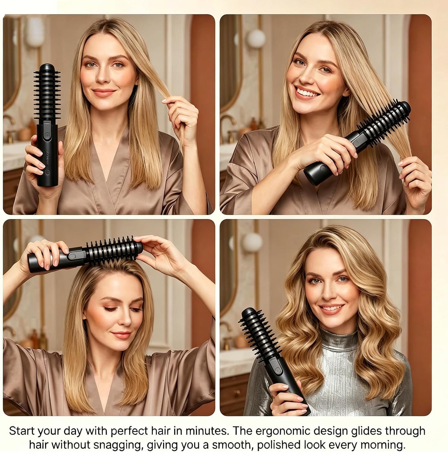 Cordless Curling Iron Brush - 7000mAh 2-in-1 Ionic Heated Round Brush | Portable Hair Volumizer for Root Lifting & Bangs - 4 Temp Levels Up to 430°F - Travel-Friendly (Black)