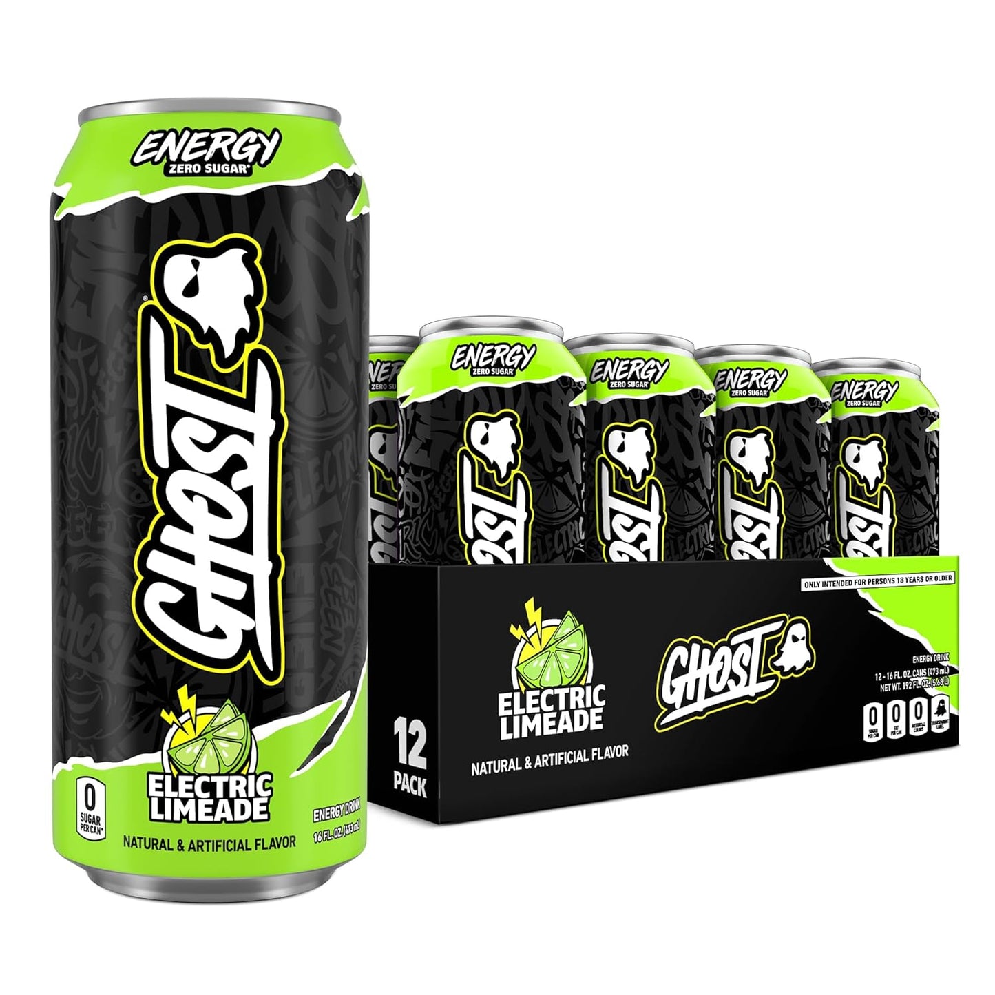 GHOST Energy Drink - 12-Pack Welch's Grape 16oz Cans | Natural Caffeine, Vegan & Gluten-Free Energy Boost