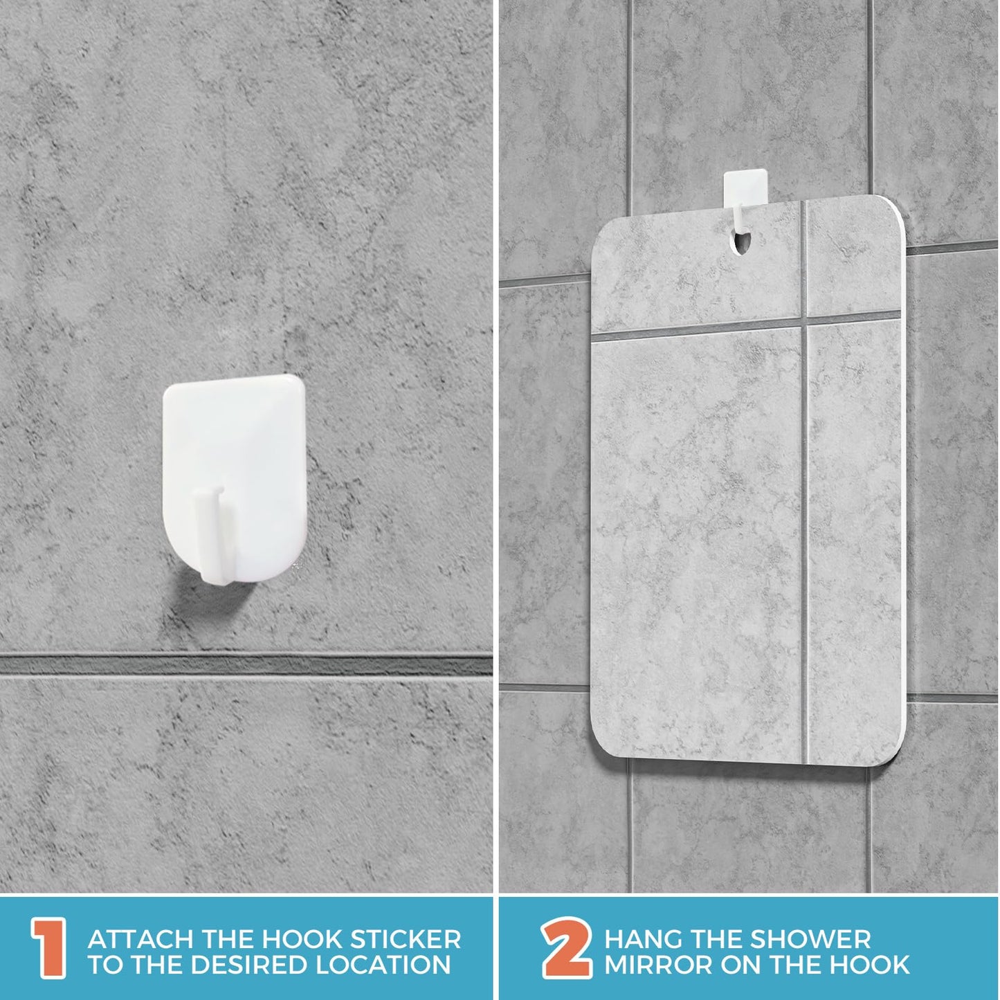 Shower Mirror Fogless for Shaving, Fogless Mirror for Shower with 1 Adhesive Hooks, Bathroom Shatterproof Shaving Mirror - for Men and Women (Silver)