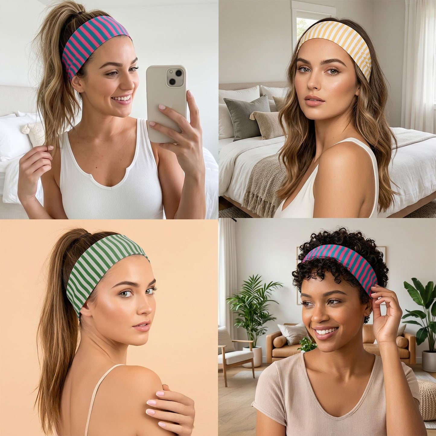 4 Pcs Striped Headband, Elastic Thick Wide Headband, Non Slip Soft Cute Headbands for Everyday Wear Sports Yoga Running and Other Occasions