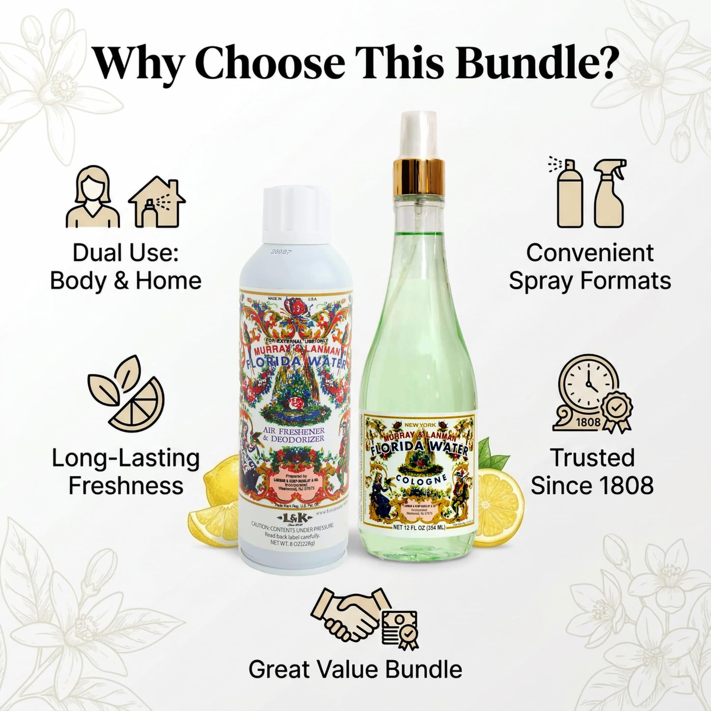 Florida Water Murray & Lanman Cologne Spray 12 oz Bundle Spray 8 oz – Air Freshener & Deodorizer (2 Items)