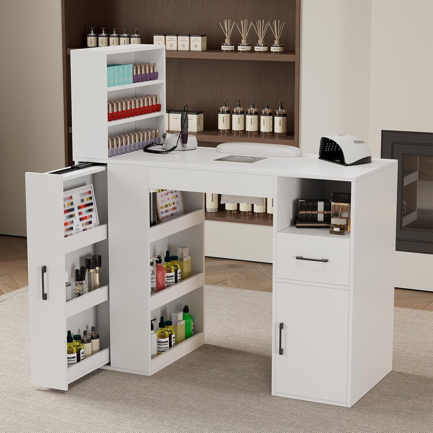 Professional Nail Desk - Modern Nail Table with Storage Cabinet, Fan & Dust Collector | Ideal for Nail Techs