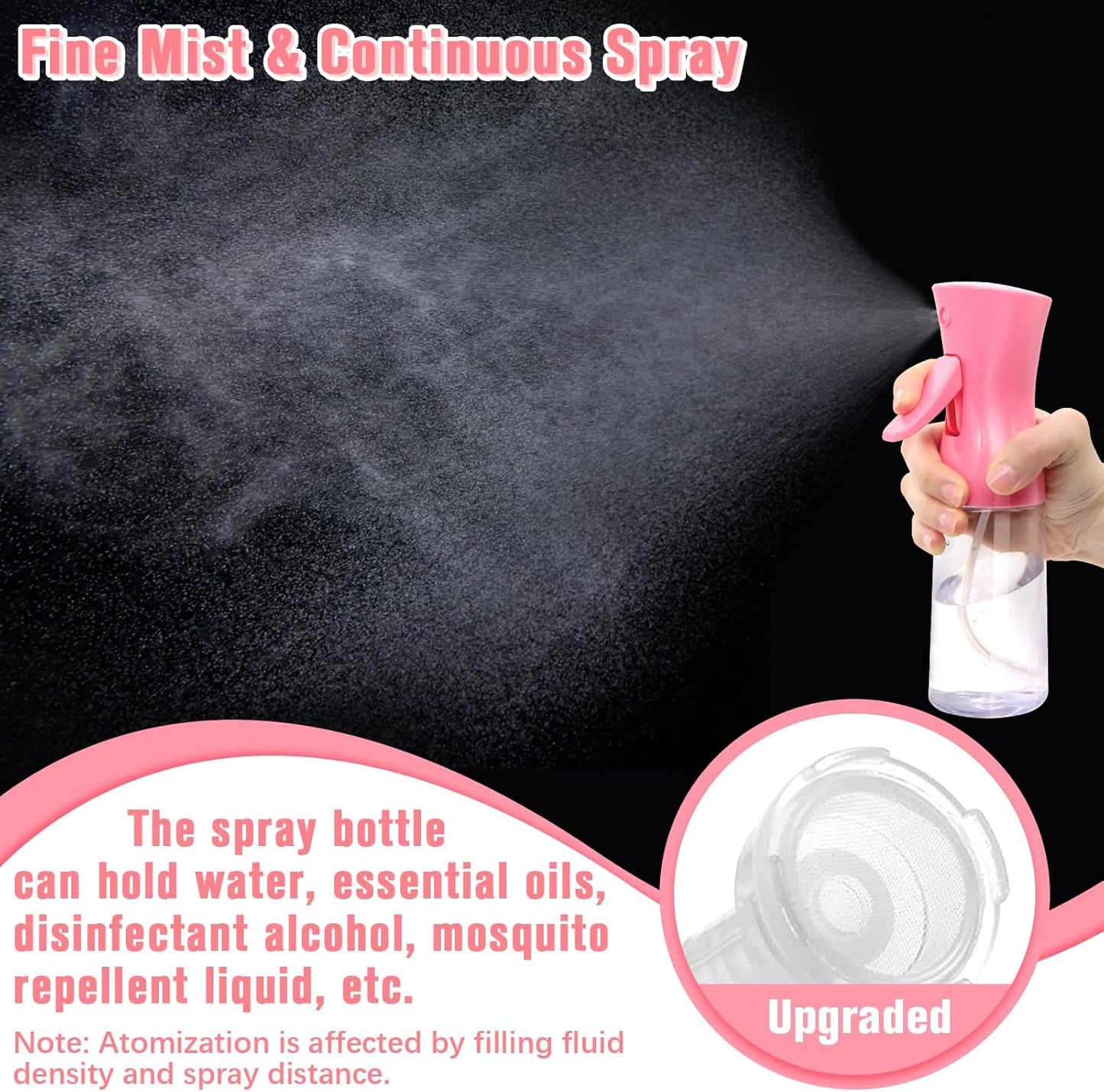 Continuous Water Mister Spray Bottle for Hair - Ultra Fine Mist Sprayer | 6.8 OZ Pink