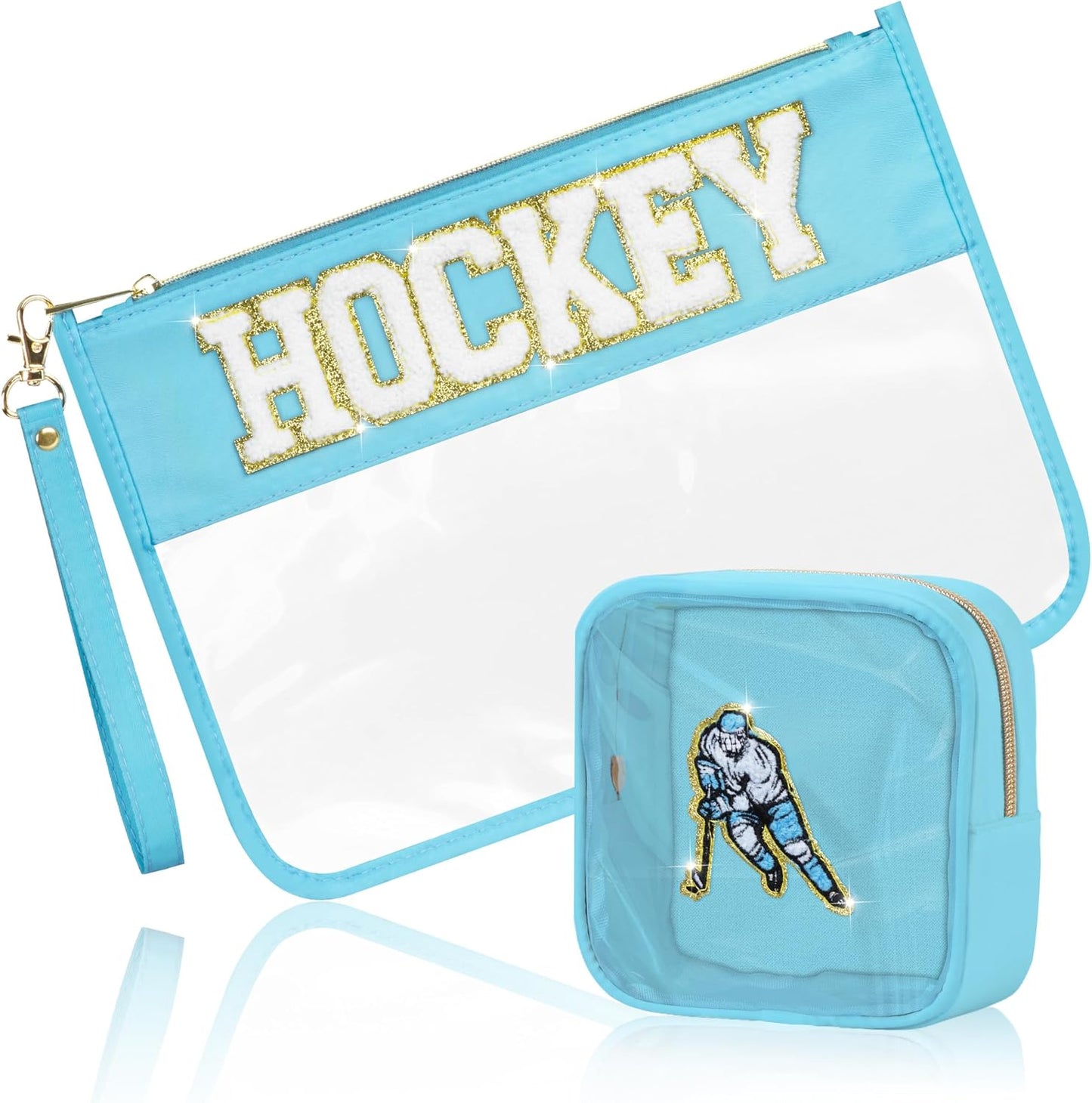 Softball Gifts Makeup Bag - 2 Pcs Clear PVC Organizer Pouch | Waterproof Travel Toiletry Bag for Women