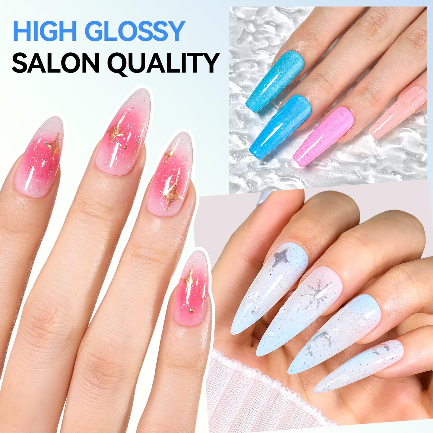 Makartt Glitter Gel Top Coat: 2 in 1 No Wipe Clear Top Coat & Glitter Shiny Effect Gel Nail Polish 15ml Soak Off UV LED Lamp Needed Home DIY Gift Women