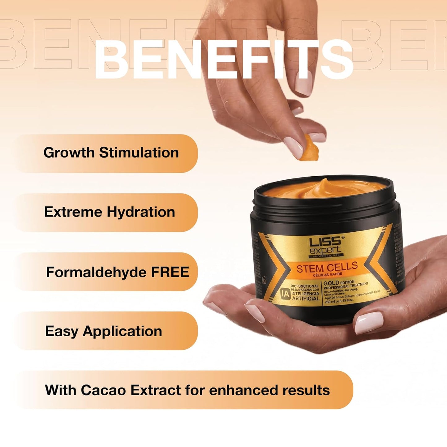 Liss Expert Professional Hair Smoothing Treatment - Argan Oil, Collagen & Hyaluronic Acid | 8.45 fl oz, Shoulder Length