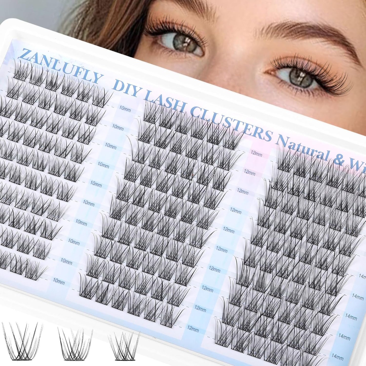 Natural CC-Curly Cluster Lashes - Wispy Eyelash Extensions with Clear Band | 10-14MM Individual DIY Lashes